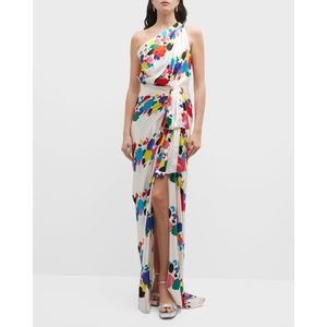 RAISAVANESSA Floral Print One-Shoulder Gown